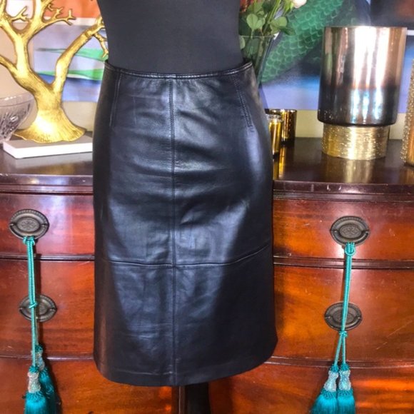 CACHE LAMBS LEATHER BLACK LEATHER SKIRT SZ 6 - Picture 3 of 8